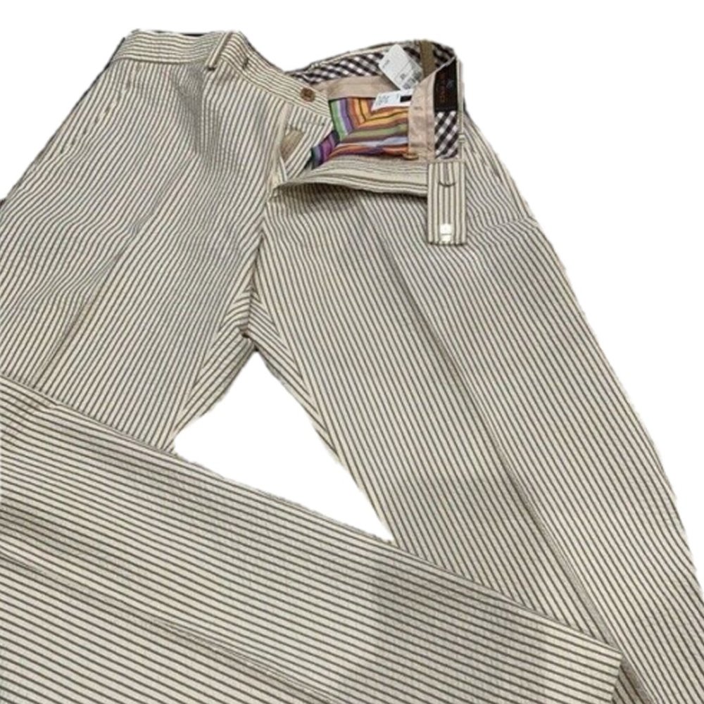 NEW Etro Seersucker Stripe Pants!  Brown & Tan Stripe  Size e 48 (US 32 x 31)